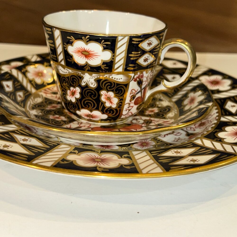 Royal Crown Derby Bone China Imari Trio Cup Saucer Plate, Vintage